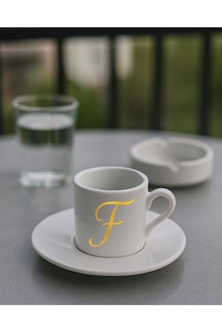 Türk Kahvesi Fincanı Harf, Espresso Fincanı Harf Beyaz - Altın