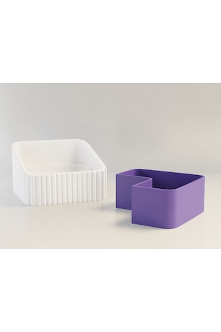 3d Baskı Fıstık Kasesi - Çift Hazneli Kabuk Ayırıcı Sunum Kasesi - Beyaz Mor Diğer