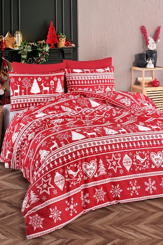Nevresim Seti Çift Kişilik Snowmas Kırmızı Kırmızı