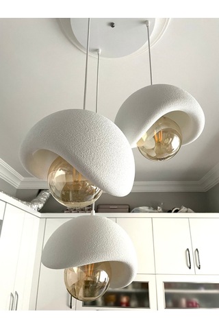 Beton Görünümlü Modern Şık İskandinav Tarz 3 Başlıklı Avize 25cm Rustik Ampul Hediyeli Nestvibe Beyaz