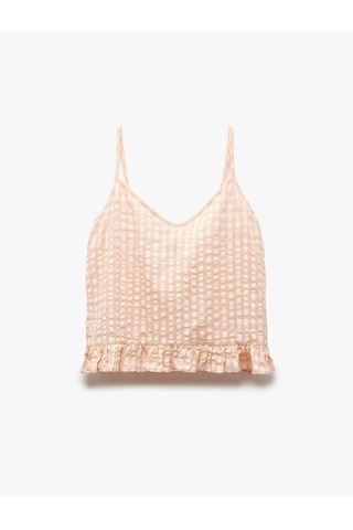 Koton Rahat Kalıp V Yaka Pötikareli Askılı Fırfırlı Pijama Üstü Pembe Desenli 5slk90019mw Pembe Desenli