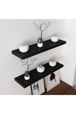 Minar Gizli Tutuculu 2'li Duvar Rafı 80 Cm - M.siyah