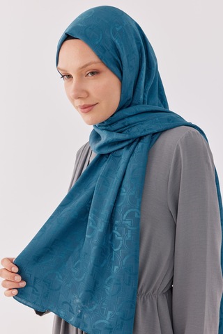 Mirsoy Scarf Daka Desen Parlak Jakar Şal - Mavi Mavi