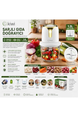 Usb To Type-c Şarjlı Mini 3 Bıçaklı Gold Blender Rondo Gıda Doğrayıcı 1.2lt Mika Kristal Hazne Kc-8221 Bx40