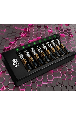 I-Gen G829 8'li Pil Şarj Aleti + 8 Adet AA Pro 2950 mAh Şarj Edilebilir AA Şarjlı Kalem Pilli Set 1.2V Ni-MH