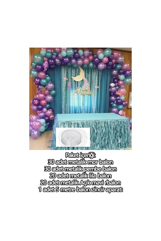 100lü Deniz Kızı Konsept Metalik Balon Ve Balon Zinciri (30 Mor,3