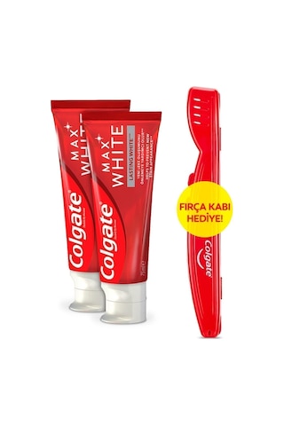 Colgate Max White Kalıcı Beyazlık Beyazlatıcı Diş Macunu 75 ml x2 Adet + Fırça Kabı Hediye