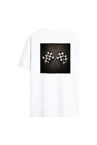 Black Nova Oversize Baskılı Unisex Tişört Race Flags Beyaz