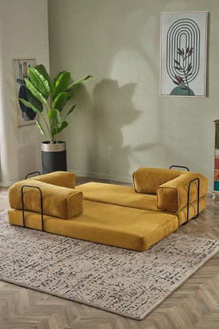 Dekoport Relax Kanepe Dinlenme Koltuğu Puffy Kanepe Yatak Olabilen Açılır Aktivite Koltuğu Hardal