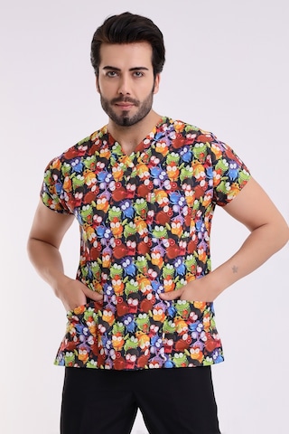 Mikrop Canavarlar Desenli Dijital Baskı Unisex Tek Üst Likralı Sc