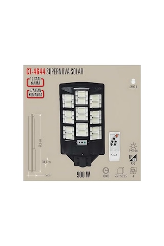 Tr Ct-4644 Supernova Solar Güneş Enerjili Uzaktan Kumandalı Sokak Aydınlatma Lambası 6400k 900w