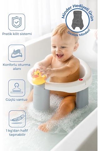 Babyjem Önden Açılır Banyo ve Mama Oturağı Ve Hediye Minderli - 2 li Set Kum Beji Çok Renkli