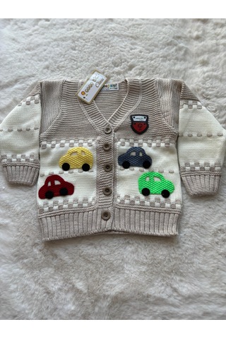 Sarı Yeşil Arabalı Hırka Bej