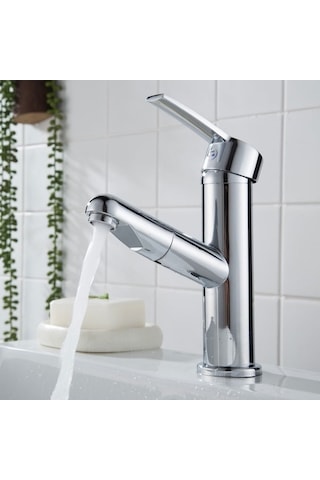 Bloomnest Lebıhmurah Bf24 Bakır Musluk, Tek Delikli Banyo Bataryası, Sıcak-soğuk Karıştırma, 60 Cm Hortum Gümüş