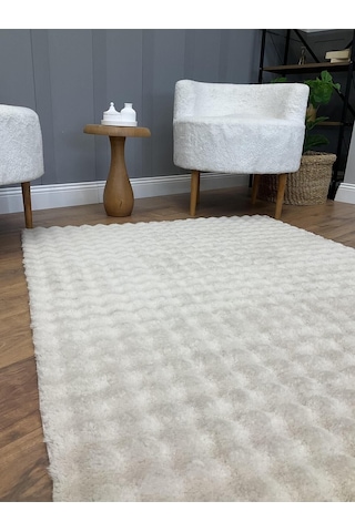 Saraz Halı Puffy Bubble Tavşan Tüyü Kaymaz Makinede Yıkanabilir Salon Koridor Mutfak Halı Bej
