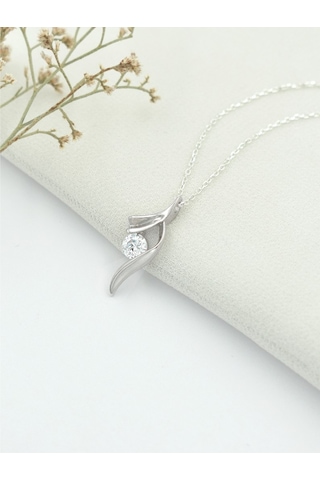 Brezza Lusso Jewelry Gümüş Zarif Tasarım Zirkon Taşlı Kadın Kolye 45 CM