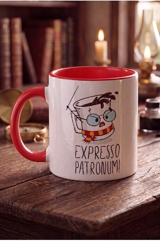 Özel Tasarım Kupa Bardak Expresso Patronuım Yazılı Konsept Baskılı Porselen Hediye Kupa Bardak Kırmızı