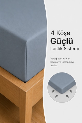 %100 Pamuk Penye Lastikli Çarşaf - Çift Kişilik Gri