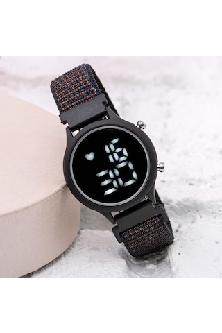 Yeni Sezon Cırtlı Yapışır Kordon Siyah Renk Led Bileklik Kol Saat St-304055