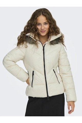 Only 15322003 Onlfever Short Puffer Bırch Kadın Mont Ekru