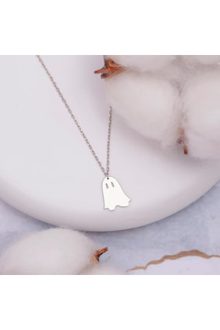 Hayalet Kolye, Gold Minimalist Hayalet Figürlü Kolye, Sevimli Halloween Takısı, Kadınlara Özel Gümüş