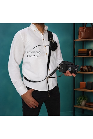 Siyah Renk Fotoğraf Makinesi Tek Taraflı Omuz Askısı Nikel Renk Aksesuar