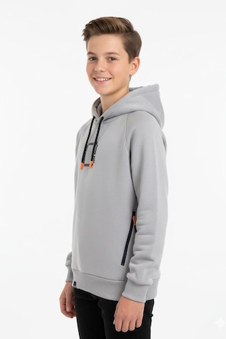 Kapüşonlu Fermuarlı Cepli Erkek Çocuk Sweatshirt-90915 Gri