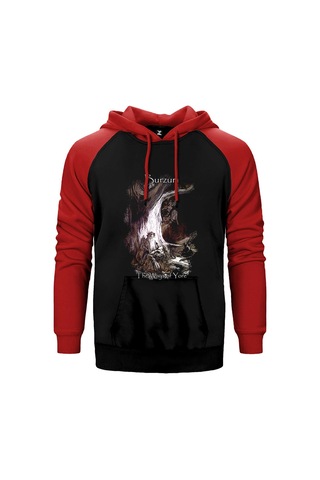 Burzum The Ways Of Yore Kırmızı Renk Reglan Kol Kapşonlu Sweatshirt Kırmızı