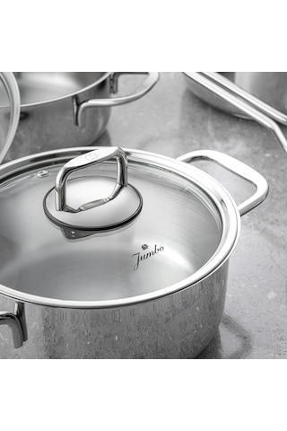 Jumbo Web New Lyon 7 Parça Çelik Tencere Seti Gümüş