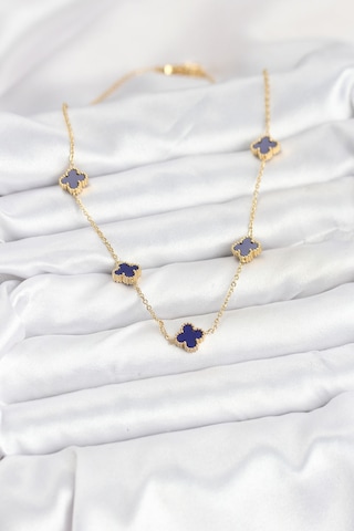 Utterly Good 316l Çelik Kolye Gold Renk Lacivert Baby Boy Yonca Kadın Metalik