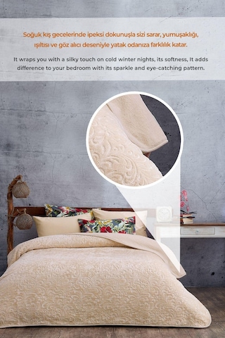 Evlen Home 3 Kg Embos Baskılı Pamela Kalın Çift Kişilik Battaniye 230x240 Cm Cappuccino Cappuccino