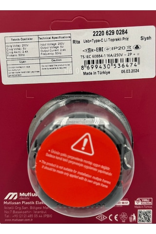 Mutlusan Rita Usb+type-c Li Topraklı Priz Siyah