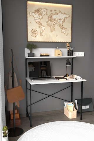 Parla Üstten Raflı Dekoratif Çalışma Masası 50x90 Cm Beyaz