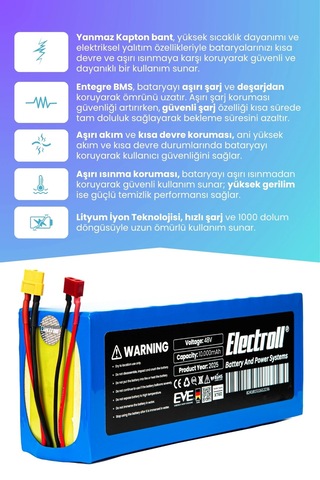 Onvo Ov-111 Uyumlu Batarya Eko Kapasite Batarya 48v 10ah Pil Elektrikli Scooter Bataryası Çok Renkli