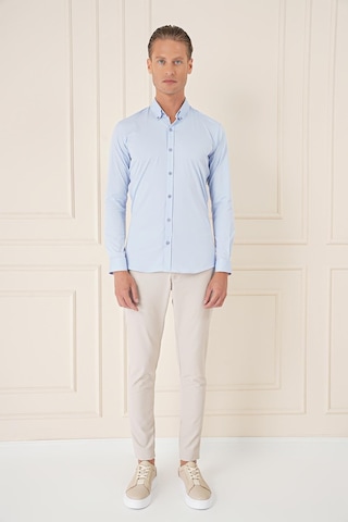 Efor Slim Fit Düğmeli Yaka Esnek Pamuk Klasik Mavi Gömlek Gk 727 Mavi