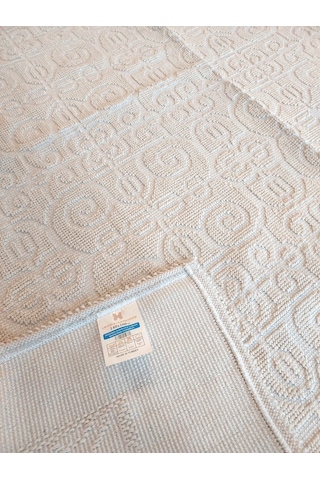 Pamuklu Bukle Lüks Kilim 140x200 -spiral Düz Krem Krem
