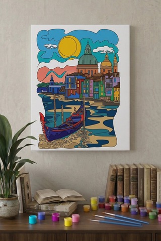 Venedik Manzaralı Mandala Tuval Boyama Seti 40x50 Cm