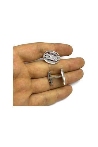 Elips Model Telkari Erkek Gümüş Kol Düğmesi