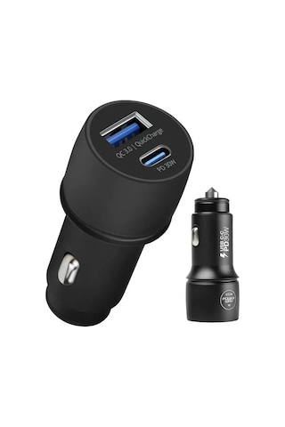 Cc34 30w Pd + Qc 3.0 Çift Çıkışlı Metal Araç Çakmaklık Hızlı Şarj Aleti