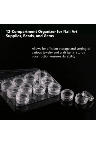 Tırnak Sanat Malzemeleri, Rhinestones, Boncuklar, Tırnak Takı Konteyner Kutusu İçin 12 Bölmeli Organizatör
