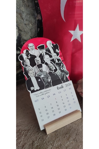 2026 Atatürk Takvimi Ahşap Ayaklı Atatürk Temalı Özel Tasarım Takvim, Atatürk 2026 Takvim