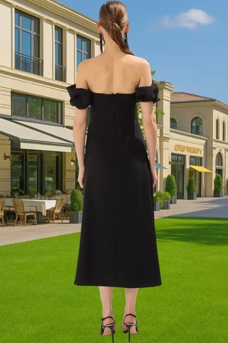 Ersefa Şık Beyaz Midi Abiye Elbise Taş Detaylı Bodycon Yazlık Şık Görünü Siyah