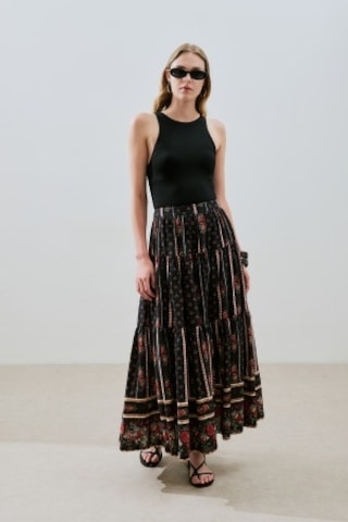 Desenli Pamuklu Katlı Etek Alma Alma