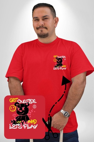 Angemiel Dışarı Çık Ve Oynayalım Teddy Kırmızı Büyük Beden Kadın Basic Minimal Baskılı Tişört Kırmızı