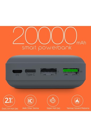 Polosmart PSM72 Micro Usb + Type C Girişli 20000 mAh Powerbank