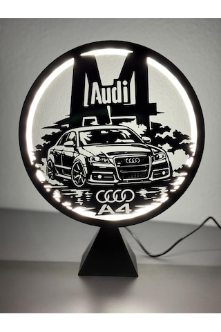 Audi A4 B7 Silüetli Halka Led Dekoratif Masa Gece Lambası Araba Tutkunlarına Hediye Adaptör Dahil Siyah