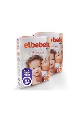 Elbebek Elite Bebek Bezi 3 Numara Midi Fırsat Paketi 132 Adet 2'li