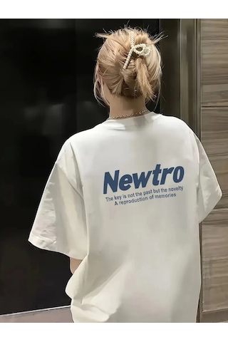Wear Vexel Kadın Tişört Newtro Baskılı Oversize Bisiklet Yaka T-shirt - Beyaz Beyaz