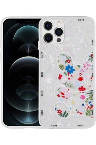 Apple Uyumlu iPhone 12 Pro Max Kılıf Desenli Sert Silikon Zore Mumila Kapak White Rabbit