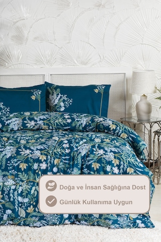 Elart Alvera Nevresim Takımı Çift Kişilik %100 Pamuk Saten 200x220 Cm Yeşil Yeşil